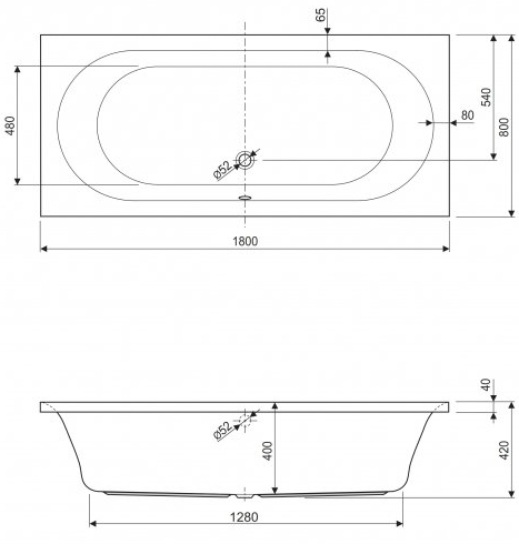 Акриловая ванна Cezares Metauro 180х80 см с каркасом, METAURO-180-80-42-W37 фото 3