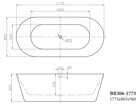 Акриловая ванна BelBagno BB306-1775, 177,5х80,5 см фото 5