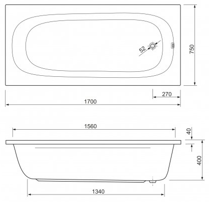 Акриловая ванна Cezares Piave 170х75 см с каркасом, PIAVE-170-75-42-W37 фото 3