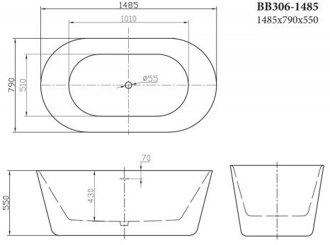 Акриловая ванна BelBagno BB306-1485, 148,5х79 см фото 5