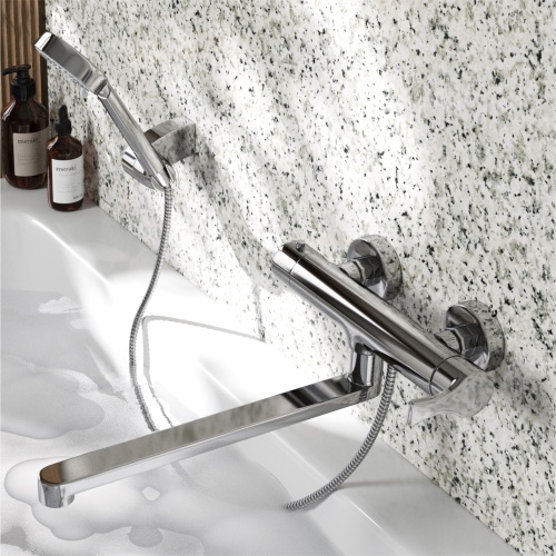 Смеситель для ванны и душа WasserKRAFT Berkel 4802L с длинным изливом, хром фото 4