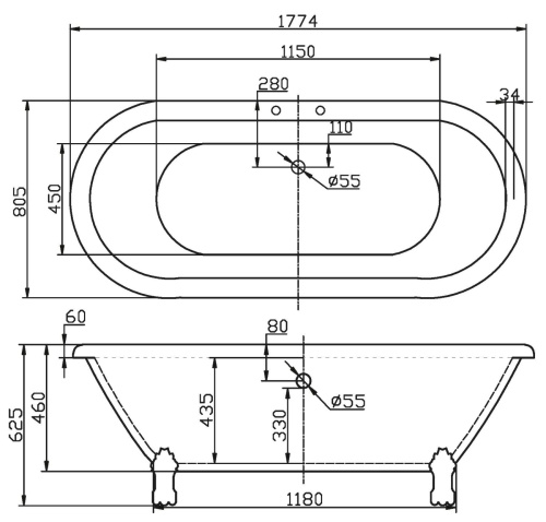 Акриловая ванна BelBagno BB21, 177,4x80,5 без опоры фото 2