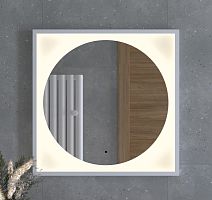 Зеркало DEFESTO ECLIPSE DF 2237R в багетной раме с LED-подсветкой 70x70 см., ИК - выключатель белая рама, 3000 K