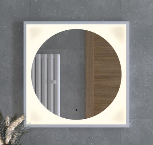 Зеркало DEFESTO ECLIPSE DF 2237R в багетной раме с LED-подсветкой 70x70 см., ИК - выключатель белая рама, 3000 K