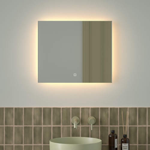 Зеркало DEFESTO GLOW DF 2513SH с фацетом и LED-подсветкой 60x50 см., сенсорный выключатель, 3000 K фото 2