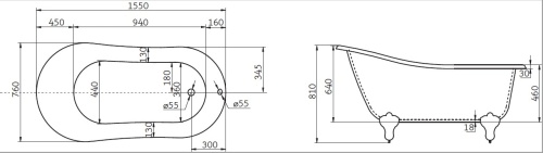 Акриловая ванна BelBagno BB06-1550, 155x76 без опор фото 2