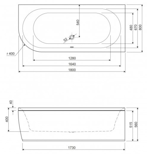 Чаша акриловой ванны Cezares METAURO CORNER-180-80-40-R-W37, правосторонняя фото 3