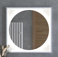 Зеркало DEFESTO ECLIPSE DF 2228S в багетной раме с LED-подсветкой 80x80 см., сенсорный выключатель, белая рама, 4500 K