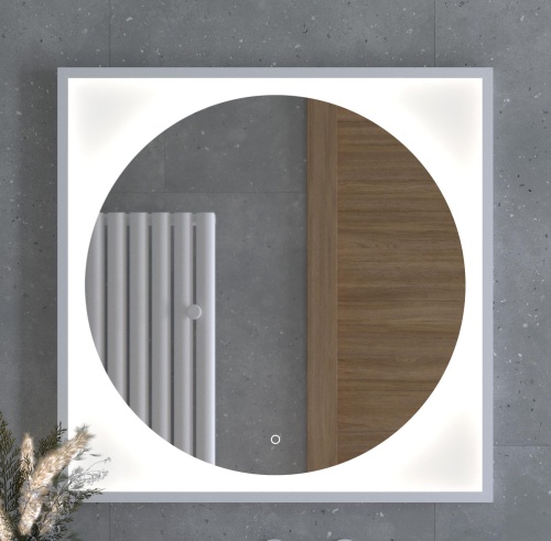 Зеркало DEFESTO ECLIPSE DF 2228S в багетной раме с LED-подсветкой 80x80 см., сенсорный выключатель, белая рама, 4500 K
