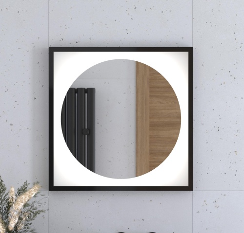 Зеркало DEFESTO ECLIPSE DF 2221 в багетной раме с LED-подсветкой 60x60 см., черная рама, без выключателя, 4500 K