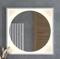 Зеркало DEFESTO ECLIPSE DF 2238R в багетной раме с LED-подсветкой 80x80 см., ИК - выключатель белая рама, 3000 K