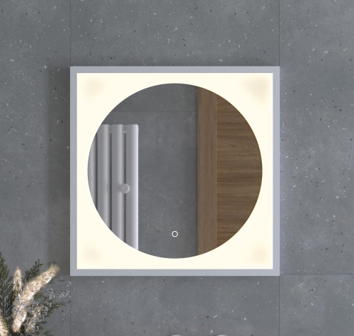 Зеркало DEFESTO ECLIPSE DF 2236S в багетной раме с LED-подсветкой 60x60 см., сенсорный выключатель, белая рама, 3000 K