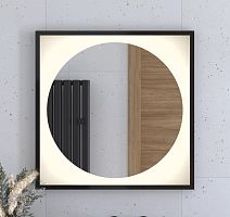 Зеркало DEFESTO ECLIPSE DF 2232 в багетной раме с LED-подсветкой 70x70 см., черная рама, без выключателя, 3000 K