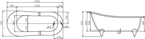 Акриловая ванна BelBagno BB06-1700, 170x76 без опор фото 2