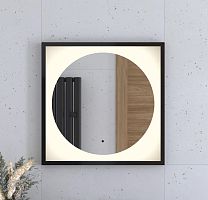 Зеркало DEFESTO ECLIPSE DF 2231R в багетной раме с LED-подсветкой 60x60 см., ИК - выключатель черная рама, 3000 K