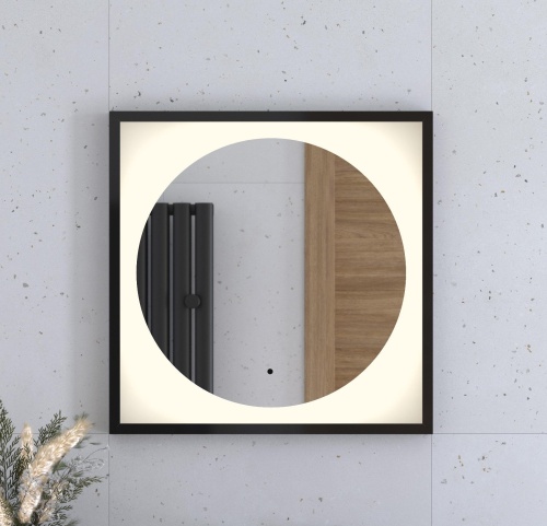 Зеркало DEFESTO ECLIPSE DF 2231R в багетной раме с LED-подсветкой 60x60 см., ИК - выключатель черная рама, 3000 K