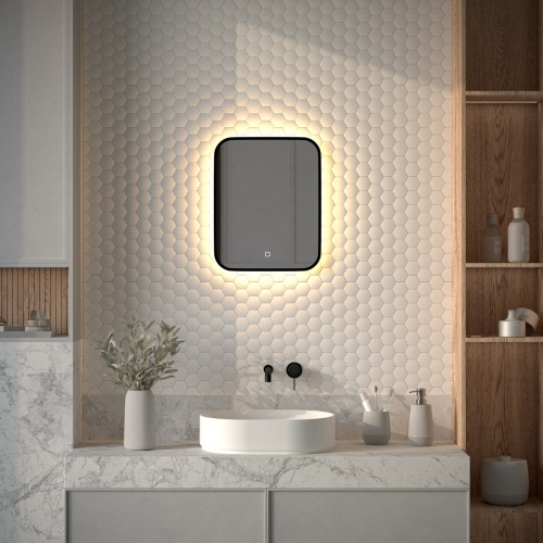 Зеркало DEFESTO AURA DF 2971S с окантовкой и LED-подсветкой 40x50 см., сенсорный выключатель, 3000 K фото 2