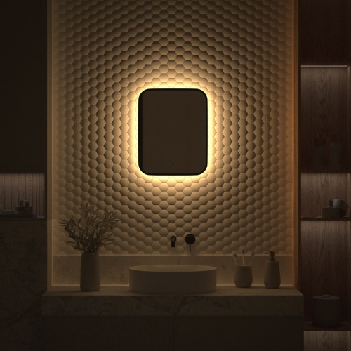 Зеркало DEFESTO AURA DF 2971R с окантовкой и LED-подсветкой 40x50 см., ИК - выключатель, 3000 K фото 4