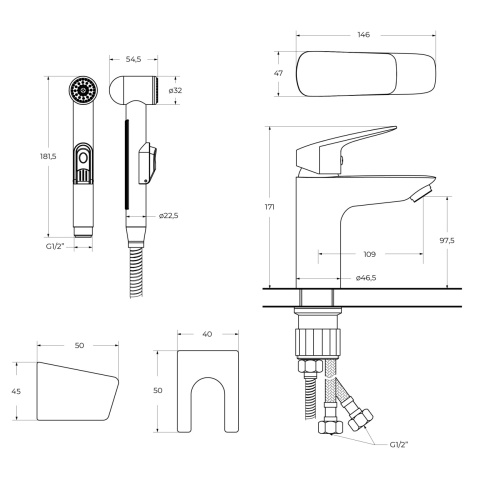 Смеситель для раковины BelBagno DUE-LVM/HGN-CRM-W0 с гигиеническим душем, хром фото 13