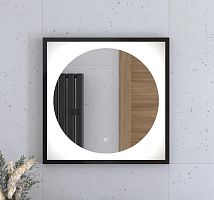 Зеркало DEFESTO ECLIPSE DF 2221S в багетной раме с LED-подсветкой 60x60 см., сенсорный выключатель, черная рама, 4500 K