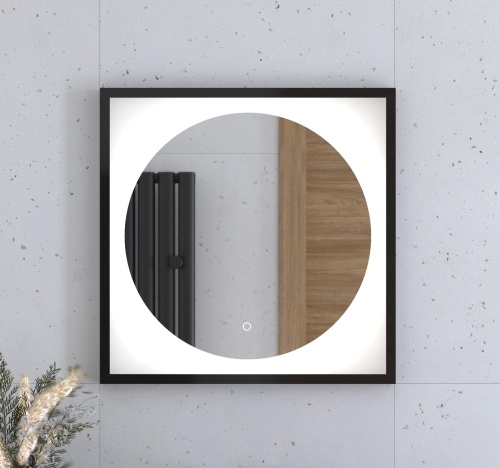 Зеркало DEFESTO ECLIPSE DF 2221S в багетной раме с LED-подсветкой 60x60 см., сенсорный выключатель, черная рама, 4500 K