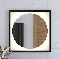 Зеркало DEFESTO ECLIPSE DF 2232S в багетной раме с LED-подсветкой 70x70 см., сенсорный выключатель, черная рама, 3000 K