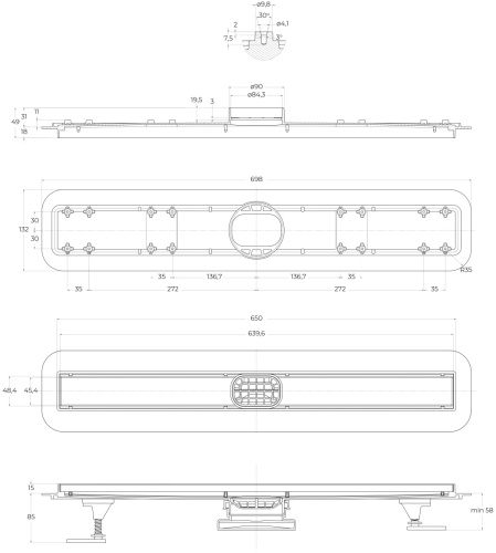 Душевой трап (лоток) BelBagno LUCE BB-LD-LUCE-70-CR, 65 см, решетка 2в1 хром/под плитку фото 4