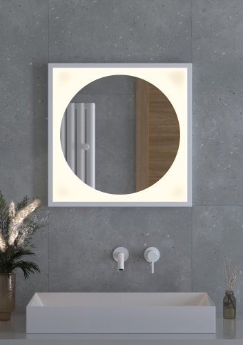 Зеркало DEFESTO ECLIPSE DF 2236 в багетной раме с LED-подсветкой 60x60 см., белая рама, без выключателя, 3000 K фото 2