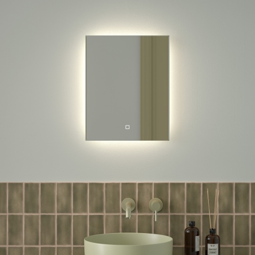 Зеркало DEFESTO GLOW DF 2501S с фацетом и LED-подсветкой 40x50 см., сенсорный выключатель, 4500 K фото 2