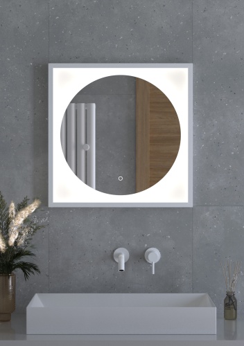 Зеркало DEFESTO ECLIPSE DF 2226S в багетной раме с LED-подсветкой 60x60 см., сенсорный выключатель, белая рама, 4500 K фото 2
