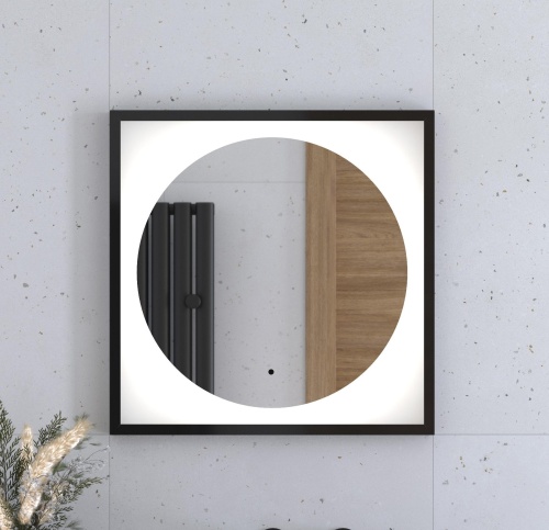 Зеркало DEFESTO ECLIPSE DF 2221R в багетной раме с LED-подсветкой 60x60 см., ИК - выключатель черная рама, 4500 K