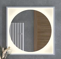 Зеркало DEFESTO ECLIPSE DF 2238 в багетной раме с LED-подсветкой 80x80 см., белая рама, без выключателя, 3000 K