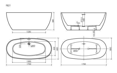 Отдельностоящая ванна Sancos Oval FB21, 170x80 фото 8