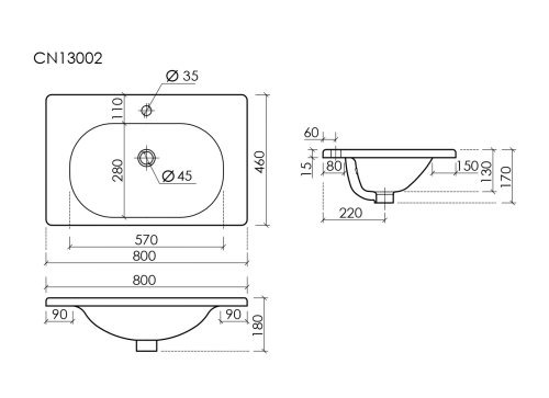 Раковина накладная мебельная Ceramicanova Sabo CN13002, белый глянец фото 4