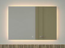 Зеркало DEFESTO GLOW DF 2519SH с фацетом и LED-подсветкой 100x70 см., сенсорный выключатель, 3000 K