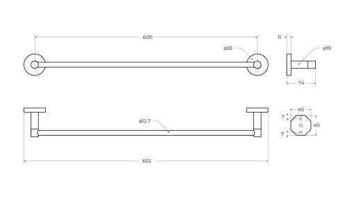 Полотенцедержатель CEZARES RELAX-TH-65-NOP подвесной 65,5 см, черный матовый фото 3