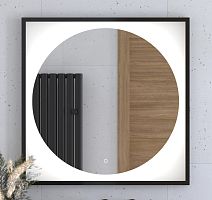 Зеркало DEFESTO ECLIPSE DF 2223S в багетной раме с LED-подсветкой 80x80 см., сенсорный выключатель, черная рама, 4500 K