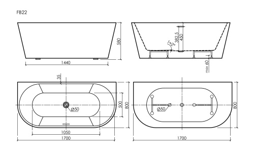 Акриловая ванна Sancos Labo FB22, 170x80 фото 8