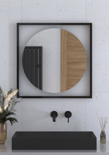 Зеркало DEFESTO ECLIPSE DF 2222 в багетной раме с LED-подсветкой 70x70 см., черная рама, без выключателя, 4500 K фото 3