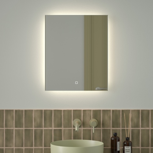 Зеркало DEFESTO GLOW DF 2503S с фацетом и LED-подсветкой 50x60 см., сенсорный выключатель, 4500 K фото 2