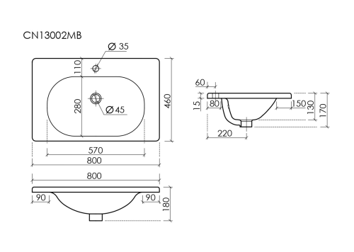 Раковина накладная мебельная Ceramicanova Sabo CN13002MB, черный матовый фото 4