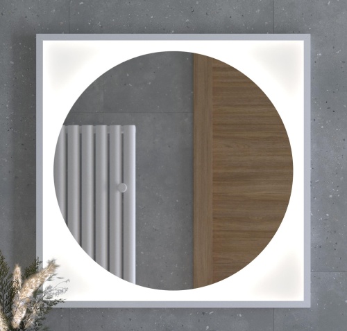 Зеркало DEFESTO ECLIPSE DF 2228 в багетной раме с LED-подсветкой 80x80 см., белая рама, без выключателя, 4500 K