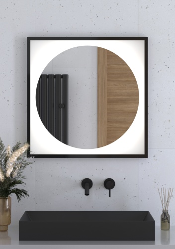 Зеркало DEFESTO ECLIPSE DF 2222 в багетной раме с LED-подсветкой 70x70 см., черная рама, без выключателя, 4500 K фото 2