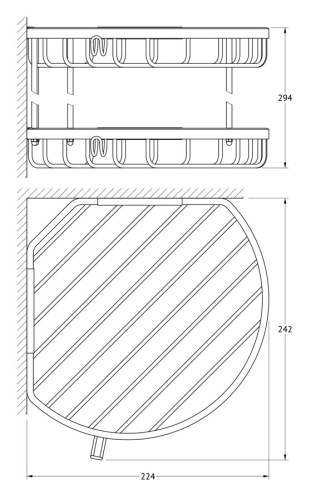 Полочка-решетка FBS Ryna RYN 026 с крючками, угловая, 2-х ярусная, хром фото 2