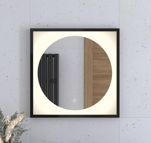 Зеркало DEFESTO ECLIPSE DF 2231S в багетной раме с LED-подсветкой 60x60 см., сенсорный выключатель, черная рама, 3000 K