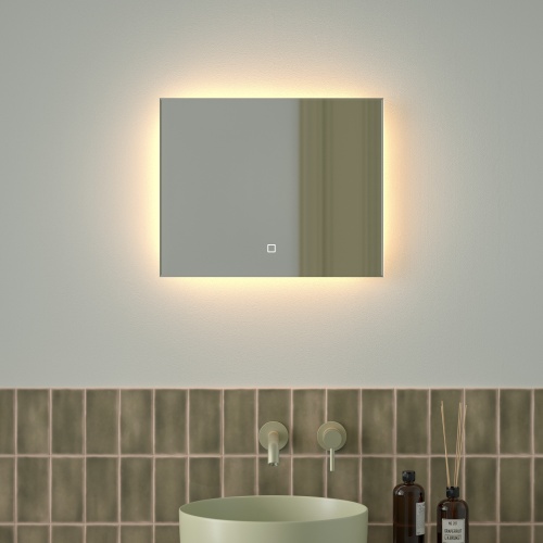 Зеркало DEFESTO GLOW DF 2511SH с фацетом и LED-подсветкой 50x40 см., сенсорный выключатель, 3000 K фото 2