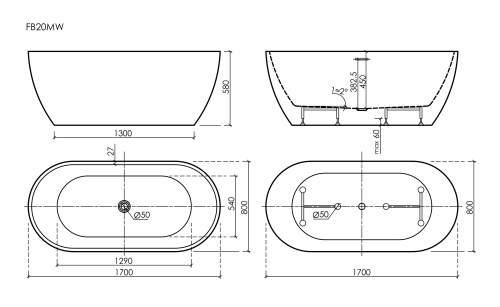 Отдельностоящая ванна Sancos Leaf FB20MW, 170x80 фото 8