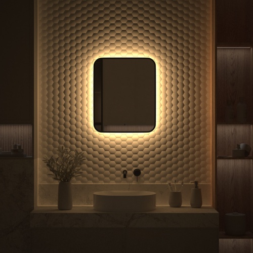 Зеркало DEFESTO AURA DF 2973R с окантовкой и LED-подсветкой 50x60 см., ИК - выключатель, 3000 K фото 4
