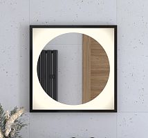 Зеркало DEFESTO ECLIPSE DF 2231 в багетной раме с LED-подсветкой 60x60 см., черная рама, без выключателя, 3000 K