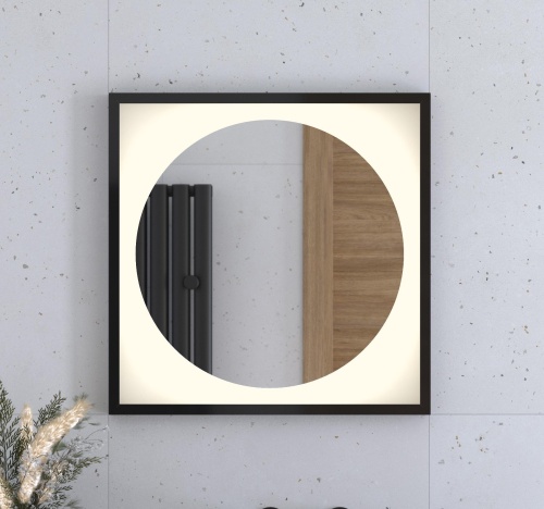 Зеркало DEFESTO ECLIPSE DF 2231 в багетной раме с LED-подсветкой 60x60 см., черная рама, без выключателя, 3000 K